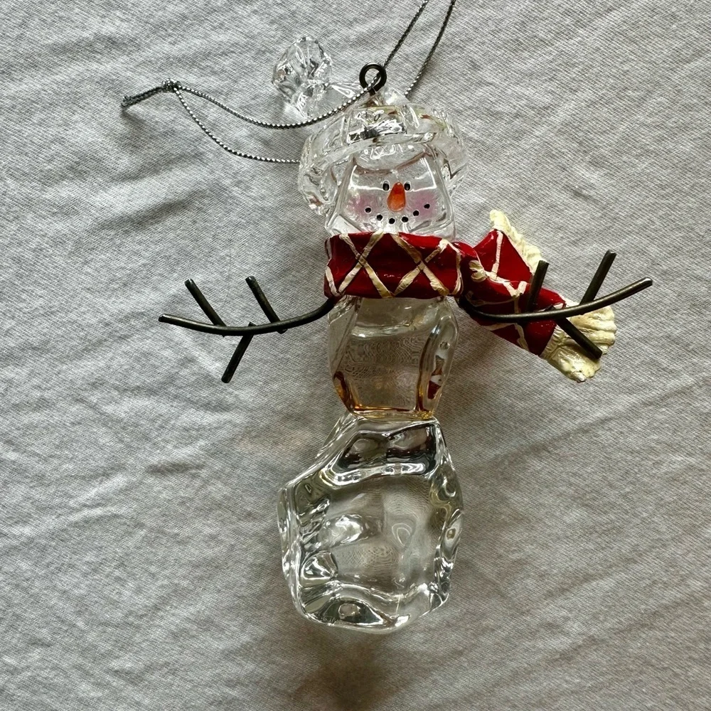 Clear acrylic Snowman Christmas Ornament‎ with Red Scarf – Holiday Decor